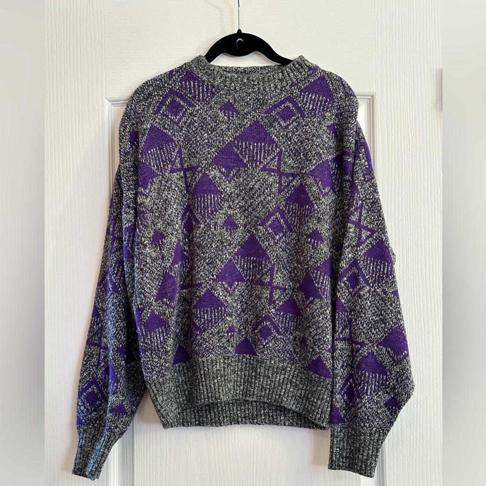 Vintage Grey and Purple Deco Knit Sweater